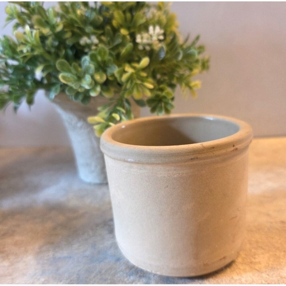 Small Stoneware Crock by Stone Art Tan Beige 3" Tall
